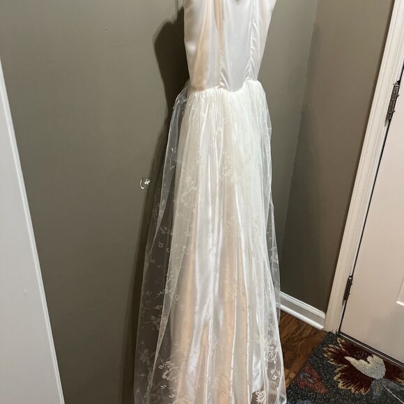 VNTG Gunne Sax Jessica McClintock Wedding Prom Cocktail Satin Floral Lace Dress - Picture 8 of 16